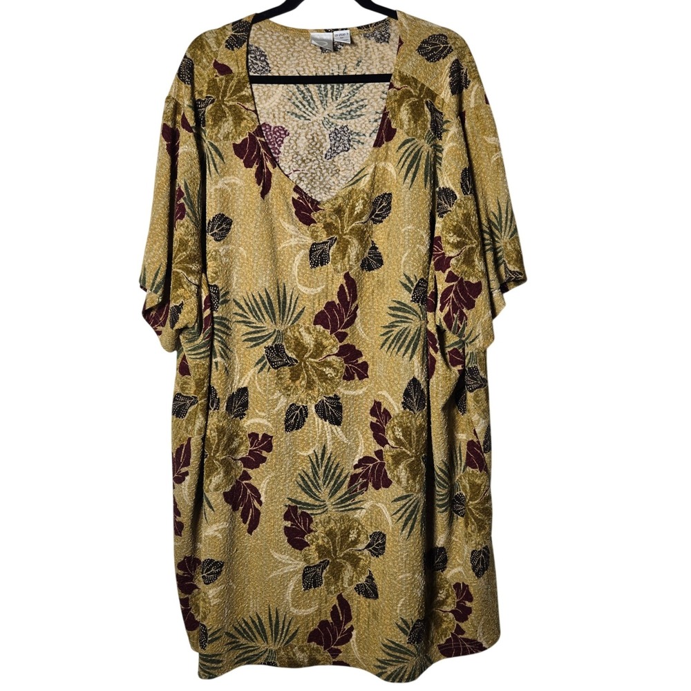 Roamans Floral Tunic Top Plus 5x‎ Tropical Tropical Stretch Boho Art Summer 90s